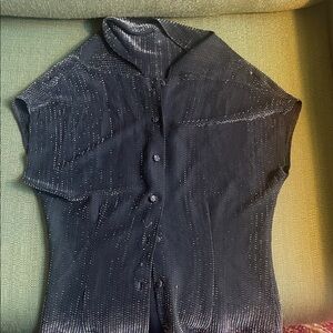 Black Button-Up Sheer Glittery Top